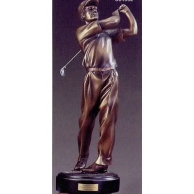 First Place Golfer Trophy w/Golf Back Swing & Bronze Finish (6"x18")