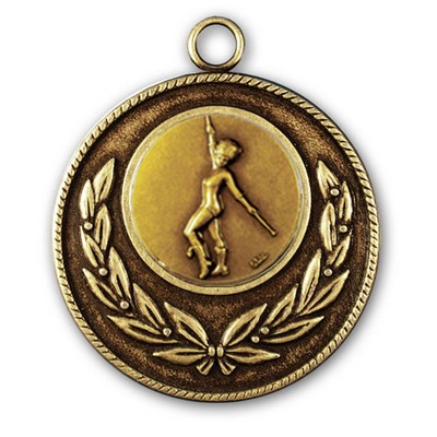 Stock Classic Wreath With Rope Edge 2" Medal- Baton