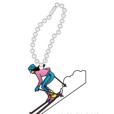 Female Skier Promotional Key Chain w/ Black Back (10 Square Inch)
