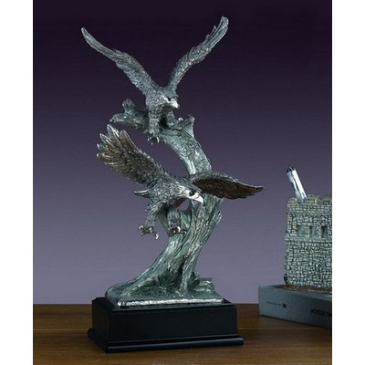 Pewter 2 Eagles & Tree Trophy w/Rectangle Base (8"x13.5")