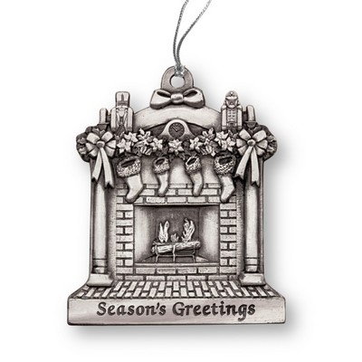 Mini Stock Design Season's Greetings Fireplace w/Stockings Pewter Ornament