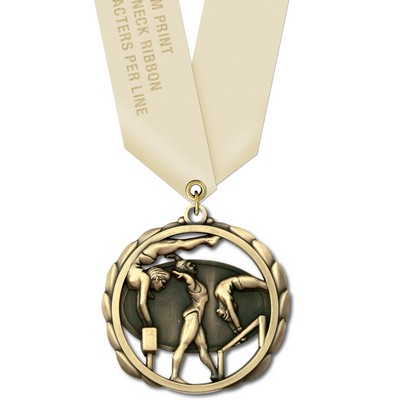 Female Gymnastics ES Medal w/Satin Neck Ribbon (2 3/8")