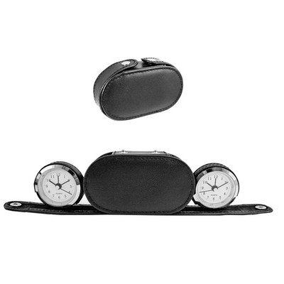 Dual Time Faux Leather Folding Travel Alarm