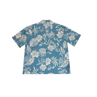 Blue Hawaiian Shirt (S - 3XL in-stock) - 100% Cotton Poplin Tropical Print w/ Coconut Buttons