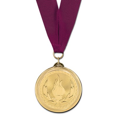 Victory Brite Laser Medal w/ Grosgrain Neck Ribbon (2")