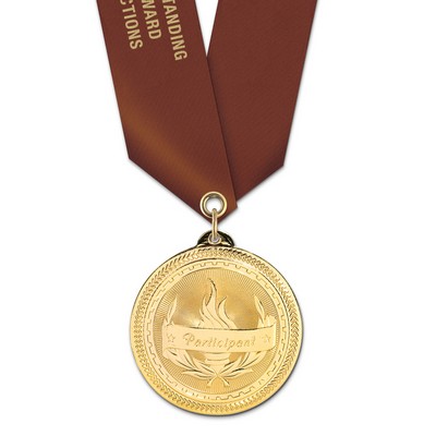 Participant Brite Laser Medal w/Satin Neck Ribbon (2")