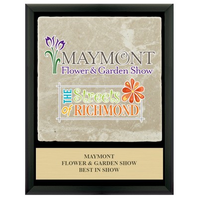 Black Plaque w/Tumbled Stone Tile & Engraved Plate (7"x9")