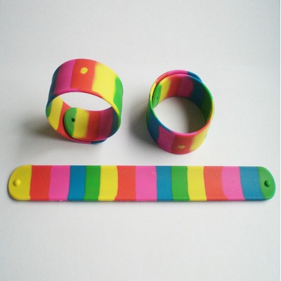 Eco-Friendly Silicone Slap Bracelets with Style of Rainbow Color