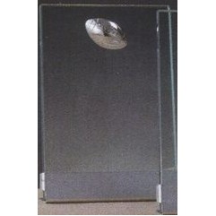 Clear Glass Plaque Award w/Silver Football Accent, Silver Plastic Mounts & Base (7"x9.5")