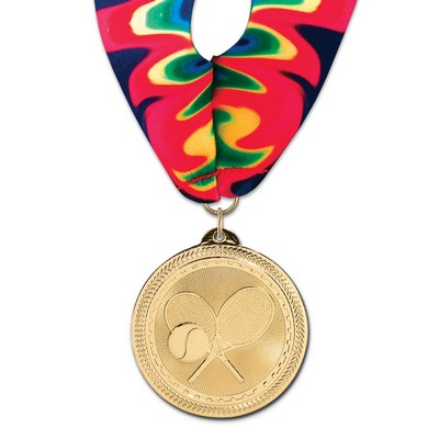 Tennis Brite Laser Medal w/Stock Millennium Neck Ribbon (2")