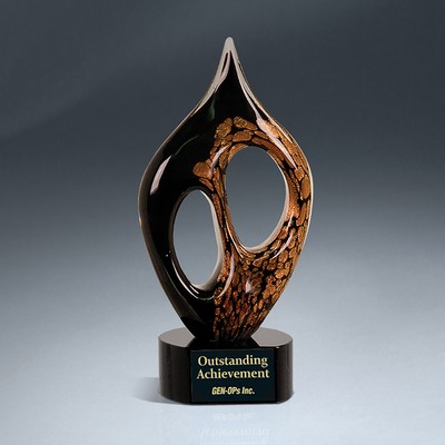 Black and Gold Coral Art Glass on Black Glass Base