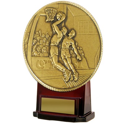 Stock 7" Medallion Trophy with 5 1/2" Basketball Insert with Engraving Plate