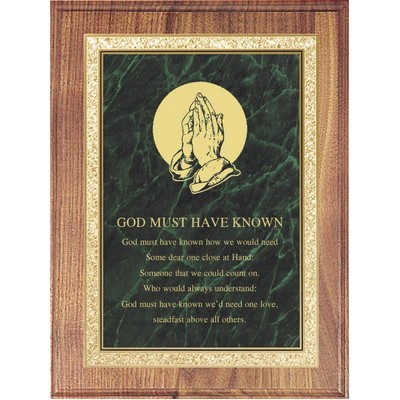 Solid American Walnut Plaque w/ Green Plate & Round Corners, 7 x 9"