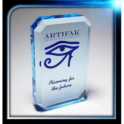 Executive Series Blue Rectangle Paperweight w/Cut Corners (4"x2 1/2"x3/4")