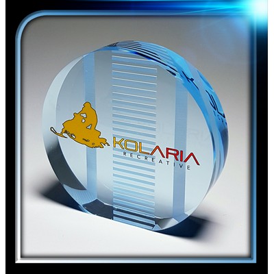 Executive Series Blue Round Paperweight w/Flatbed (3" Diameter x 3/4")