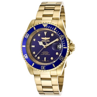 Invicta Men's Pro Diver 18K Gold 3 Hand Automatic Watch w/Blue Dial