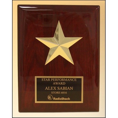Star casting with gabled points Goldtone finish on rosewood piano-finish plaque