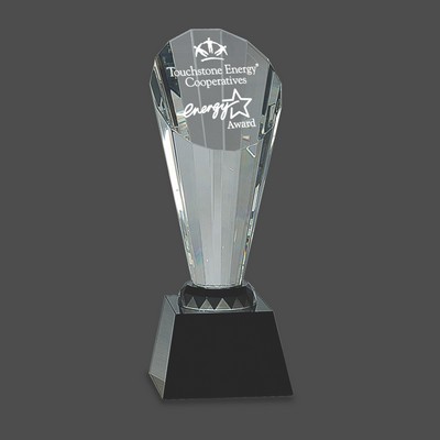 Clear Crystal Faceted Rising Spire Award on Black Base (10")