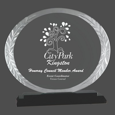 Oval Accent Glass Award on Black Base (7")