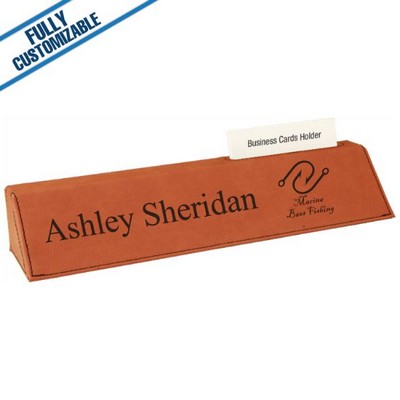 Saddle Tan Leatherette - 10.5" Desk Wedge & Card Holder