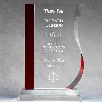 Red Stripe Wave Crystal Award - 7.5"