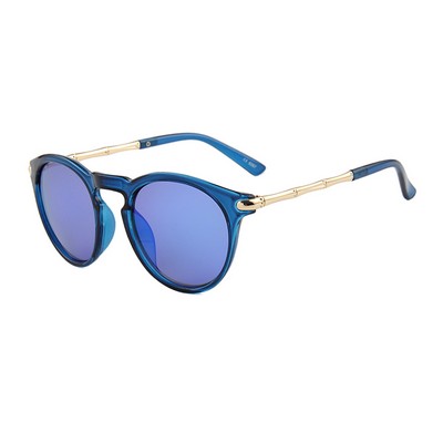 Sunglasses - Blue Mirror Lenses - Blue Frames - Gold Temples