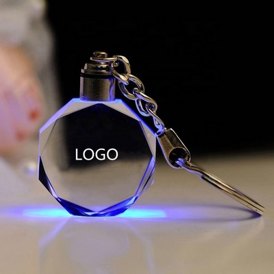 Crystal LED Keychain Octagon Design