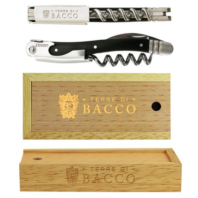 Laguiole Black Horn Corkscrew w/Slide Wood Box