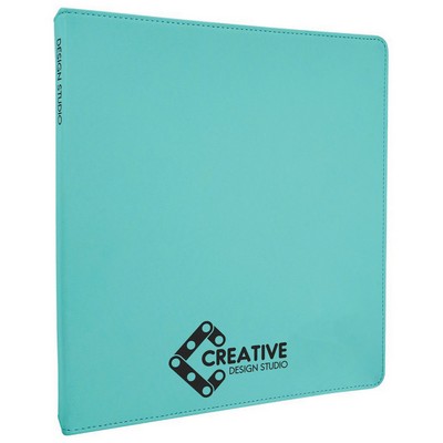 10 ½" x 11 ½" Teal Leatherette 3-Ring Binder w/ 1" Slant D-Rings