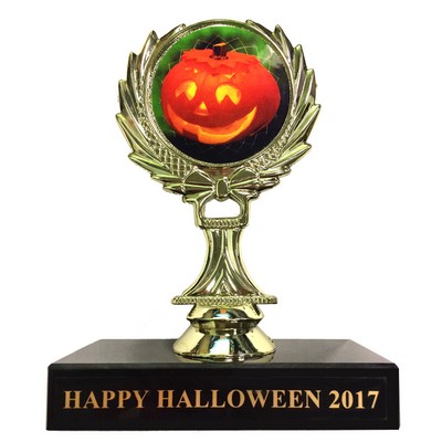 5 ¾" Digital Pumpkin Insert Wreath Figure Trophy w/Black Marble Base