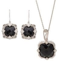 Jilco Inc. Faceted Onyx & Diamond Earring & Necklace Set