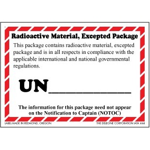 Radioactive Material Excepted Handling Paper Labels - 3" x 4.25"