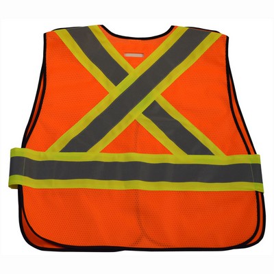ANSI & CSA Public Safety Vest Orange Solid Front Mesh Back with "X" On Back