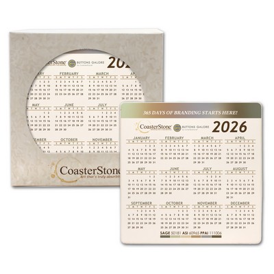 CoasterStone Square Absorbent Stone Coaster - Single (4 1/4"x4 1/4") - Calendar
