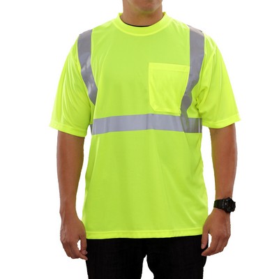 Birdseye Knit Short Sleeve Tee with Pocket X-Back Silver Reflective/ Fluorescent Yellow-Green Fabric