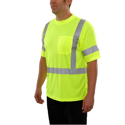 Birdseye Knit Short Sleeve T-Shirt with Pocket - Silver Reflective/Fluorescent Yellow-Green