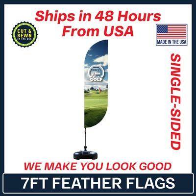 Feather Flag 7' Premium Single-Sided With Plastic Water Base & Carry Bag - Made in the USA