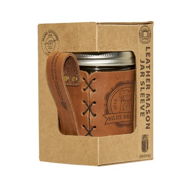 Full-Grain Leather Wide Mouth Mason Holder w/Handle, Jar & Box