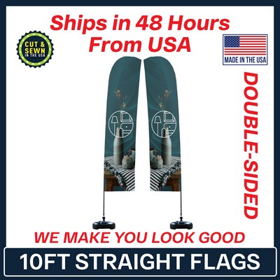 10' Double Sided Premium Straight Flag with Plastic Water Base & Carry Bag - Made in the USA