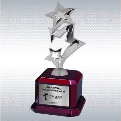 11" Silver 3-Star Trophy Award on Rosewood Royal Piano Finish Base