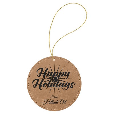 Light Brown Leatherette Round Ornament with Gold String