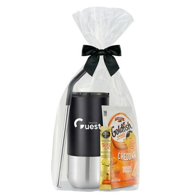 16 Oz. Stainless Steel Tumbler w/Plastic Liner & Metal Straw Gift Set -Goldfish & 4C® Sugar Free Tea