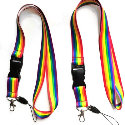 Rainbow Full Color Lanyard With Release Buckle And Lobster Claw