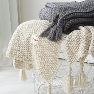 Soft Cozy Knit Blanket with Tassel
