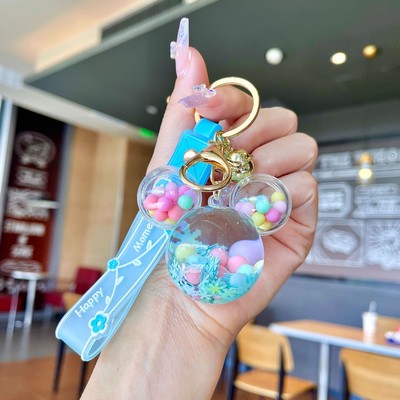 Blue Mickey Head Keychain with beaded beads