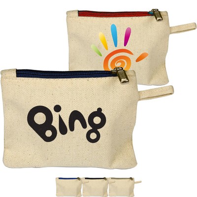 100% Cotton Canvas Card Pouch w/ Color Zipper USA Decorated (5" x 4")