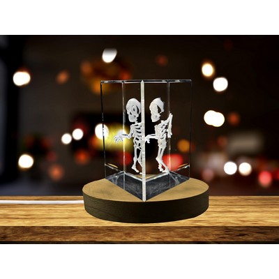Skeleton Halloween 3D Engraved Crystal Recognition Trophy Award w/LED Base Light