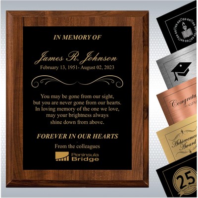 12" x 15" Cherry Finish Personalized Memorial Gift Plaque