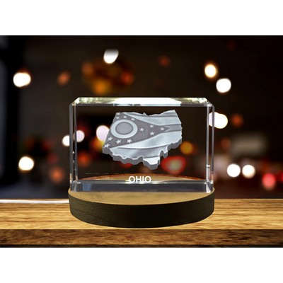 Ohio 3D Engraved Crystal Trophy Award w/LED Base