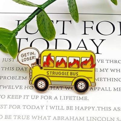 Custom Burning Bus Badge Pin Cute Enamel Lapel Pins Brooch Pin Badge Plated Badge for Clothing Bags